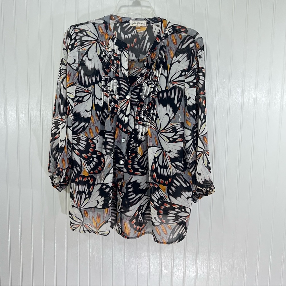 Hope Springs Black and White Butterfly Blouse with Orange Accents Fairy Size